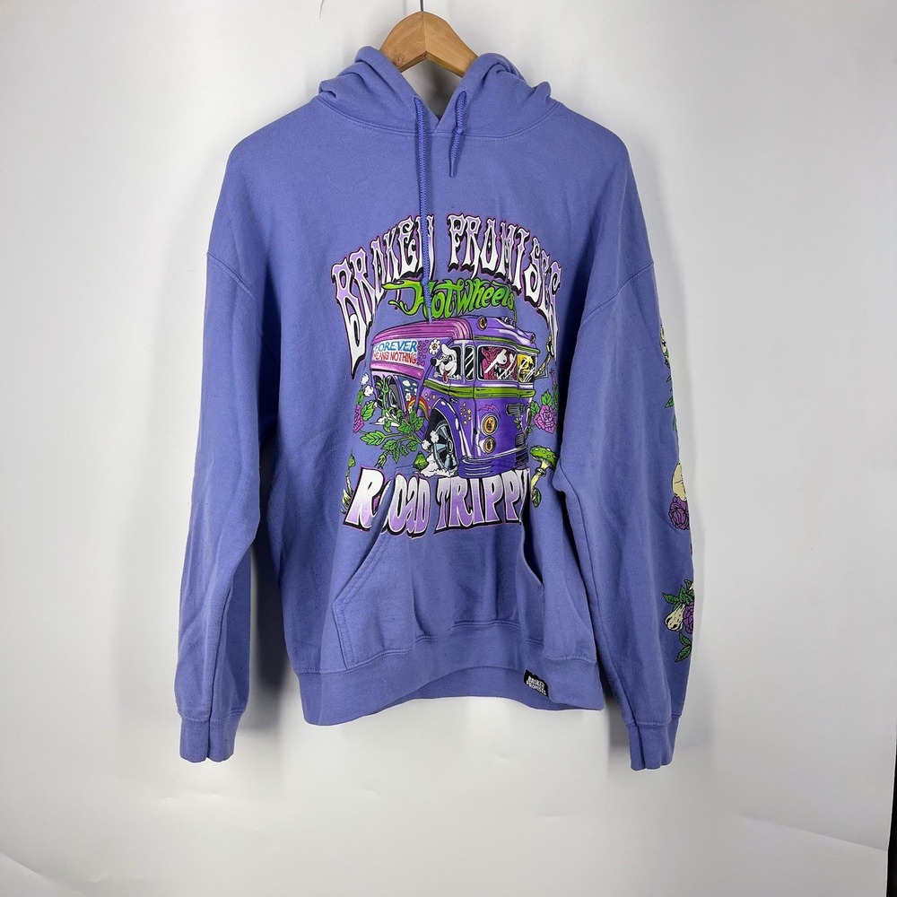 Broken Promises Hot Wheels Road Trippin Purple Graphic Hoodie Mens Skulls Roses